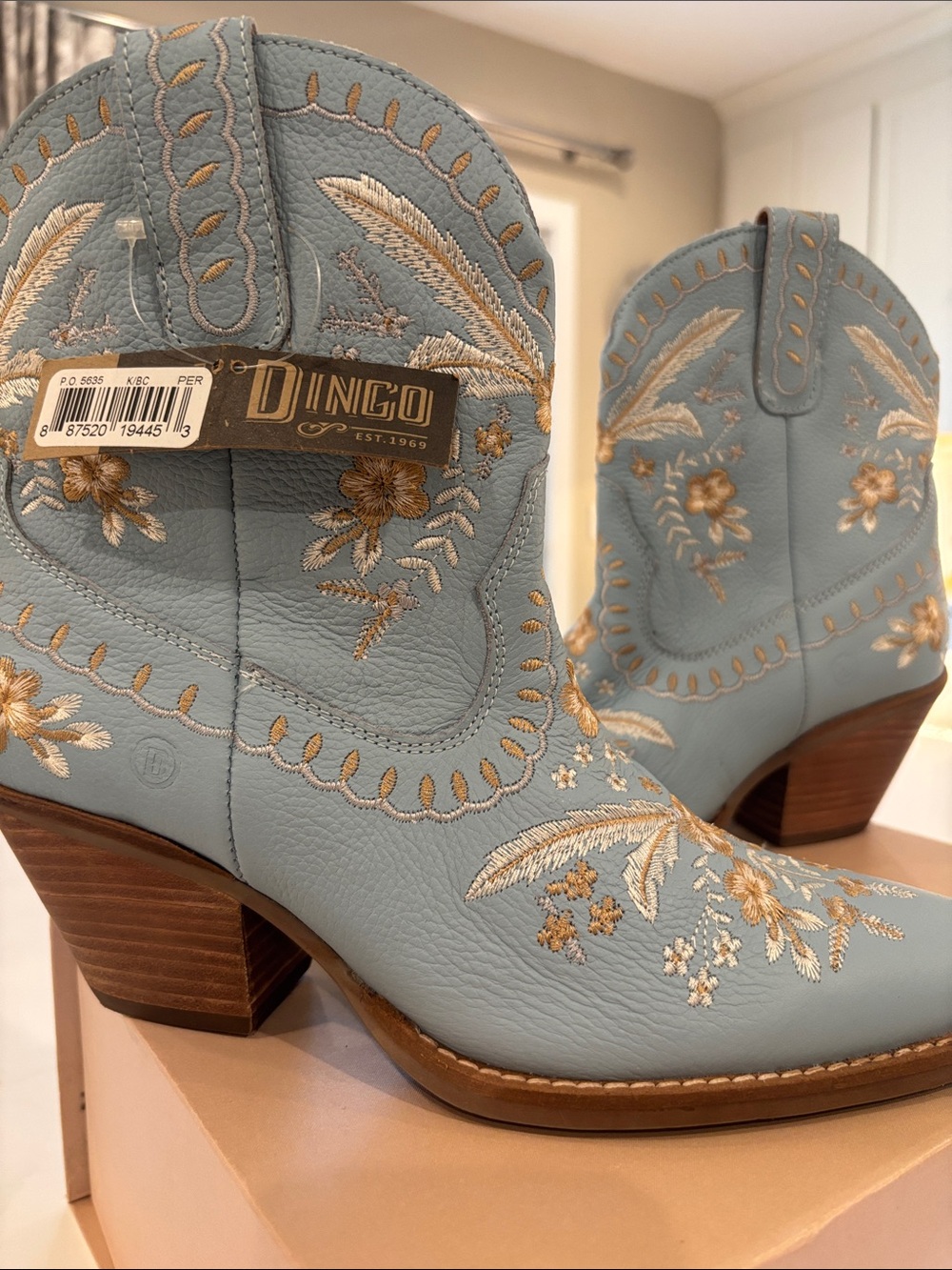 dingo Light Blue Floral Embroidered Western Ankle Boots - Picture 2 of 6